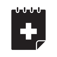 Obraz premium Schedule medical appointment icon with a calendar page and a health plus sign for booking a doctor visit or hospital consultation vector solid glyph icon