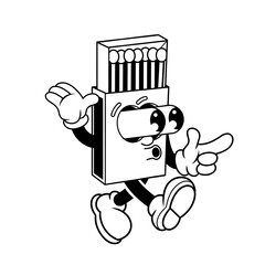 Retro character design from shocked matchbox outline