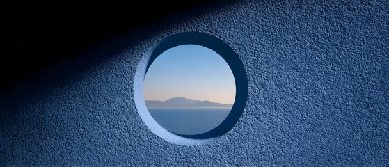 Serene coastal view through a circular window
