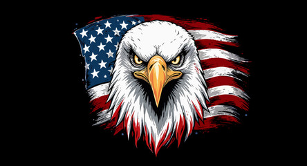 Vector art of detailed eagle head with american flag on black background