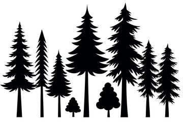 Obraz premium Silhouette Collection of Pine and Fir Trees in Natural Forest Scenery