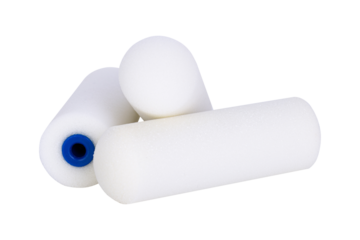 White foam paint roller refills for smooth surface coating and painting tasks, isolated on white background with clipping path.