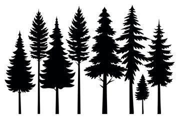 Fototapeta premium Pine Tree Silhouette Collection Isolated on White Background – Vector Set