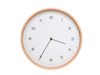 Minimal wall clock with light wood frame and white face displaying 03:35 or 15:35. Perfect for...