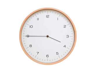Minimal wall clock with light wood frame and white face displaying 03:45 or 15:45. Perfect for...