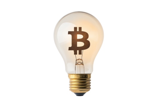 Bitcoin Idea Generation: A glowing light bulb with a bitcoin symbol inside, symbolizing innovation and creative thinking about cryptocurrency.