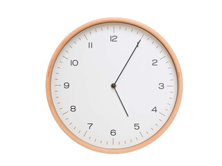 Minimal wall clock with light wood frame and white face displaying 05:05 or 17:05. Perfect for...