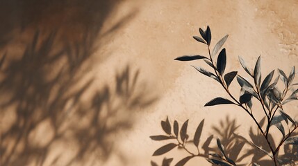 A Study in Shadows and Light: Olive Branch Against a Textured Wall