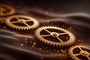 Vintage watch gears gleaming under studio lighting with detailed textures and fine craftsmanship. Set against a dark backdrop highlighting their beauty