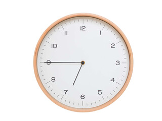 Minimal wall clock with light wood frame and white face displaying 06:45 or 18:45. Perfect for...