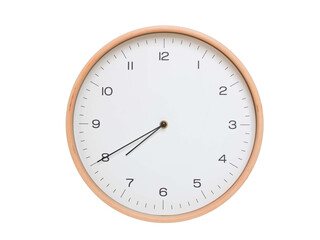 Minimal wall clock with light wood frame and white face displaying 07:40 or 19:40. Perfect for...