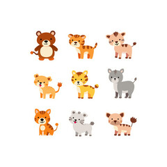 Obraz premium Collection of adorable cartoon animal illustrations featuring bears, tigers, and lions in various playful poses and colors on a white background