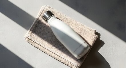 Minimalist Still Life Landscape with Water Bottle and Towel