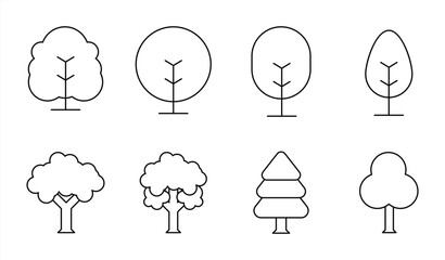 Minimalist Forest Tree Icons Set On White Background