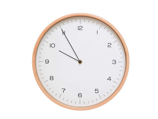 Minimal wall clock with light wood frame and white face displaying 09:55 or 21:55. Perfect for...