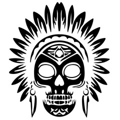 Feathered Skull: A Modern Native American Silhouettes Art Design