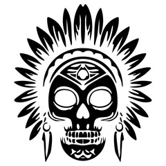 Feathered Skull: A Modern Native American Silhouettes Art Design
