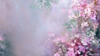 Enchanting Dreamlike Floral Background with Soft Pink Blossoms and Misty Haze