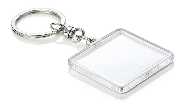 Blank square clear plastic keychain with silver ring