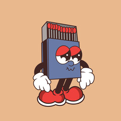 Retro character design of sad matchbox