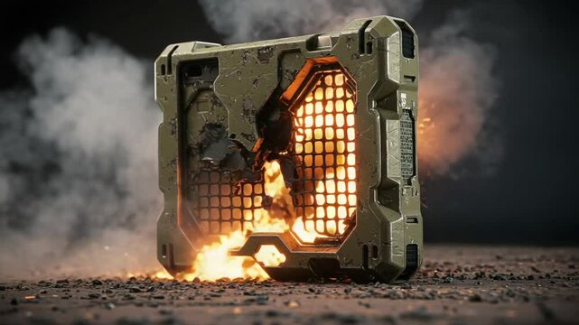 Explosive Device Igniting Amidst Smoke and Debris in a Dark Environment