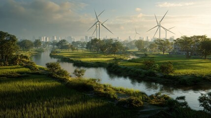 sunset over the river