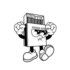 Retro character design of angry matchbox outline