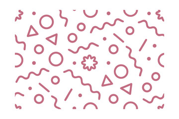 Pink geometric shapes pattern on background including circles triangles squiggly lines