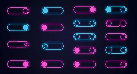 Minimal neon button pack with toggle and interactive UI elements