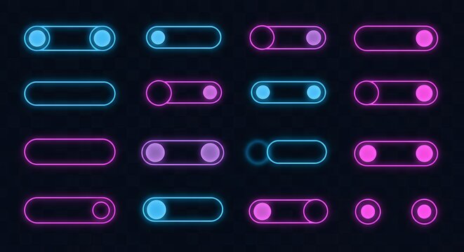Minimal neon button pack with toggle and interactive UI elements