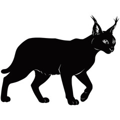 Caracal silhouette, A striking silhouette of a caracal, showcasing its distinctive features with artistic precision and bold contrast.