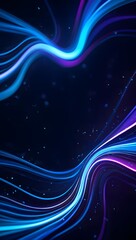 Abstract Blue and Purple Neon Light Streaks, Dynamic Swirling Energy, Futuristic Technology Background.