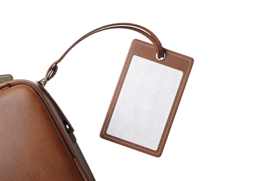 Luggage tag blank space travel object detail clean mockup prop isolated on transparent background 