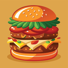 Juicy Double Cheeseburger Illustration Delicious Fast Food Graphic Design