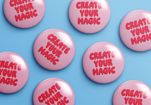 Scattered Pin Badge Mockup Flatlay