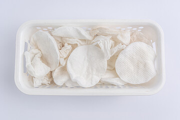 Cosmetic trash make-up dirty cotton pads close-up