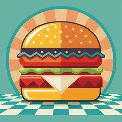 Retro Diner Burger A Vintage Illustration of a Juicy Double Cheeseburger