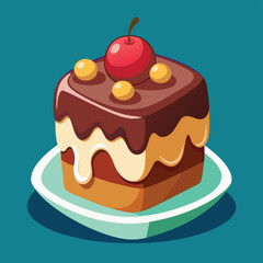 Delicious Chocolate Cake with Cherry and Caramel Drizzle A Sweet Treat Illustration