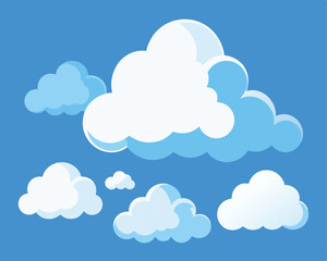Vector art of fluffy white clouds float across a vibrant blue sky