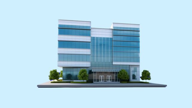 Modern office building exterior animation isolated asset, transparent 4K video, alpha channel, ProRes 4444