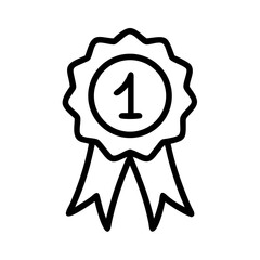 Minimalist black outline vector icon of a round medal with the number 1, symbolizing victory, first place, and achievement. Clean design on a transparent background