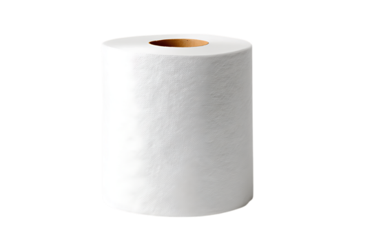 Toilet paper roll standing upright paper texture detailed simple bathroom prop isolated on transparent background
