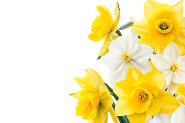 narcissus collage, flowers are is isolated on white
