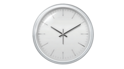 Wall clock round shape clean minimalist face flat design aesthetic isolated on transparent background 
