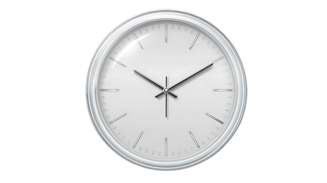 Wall clock round shape clean minimalist face flat design aesthetic isolated on transparent background  - Powered by Adobe