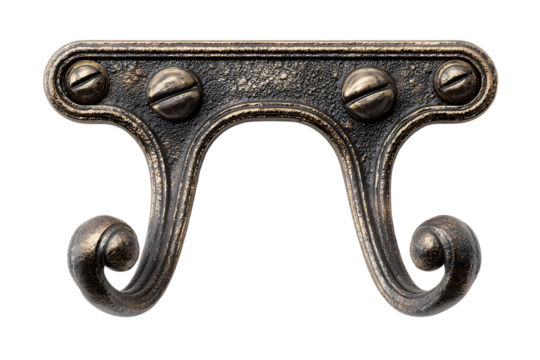 Wall hook double arm metal hardware detail prop isolated on transparent background 