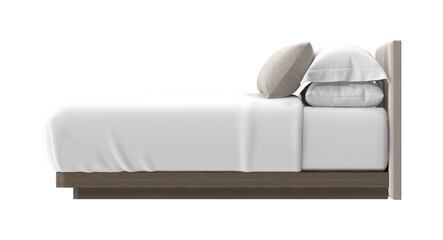 A Modern and Minimalist Bedroom Setting with a Comfortable Bed, Pillows and Blanket