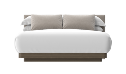 A modern, elegantly designed bed featuring soft pillows and clean sheets, ideal for rest and relaxation