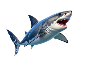 Fototapeta premium Shark Leaping Out of Water with Explosive Splash Dynamic Ocean Predator Transparent Background PNG