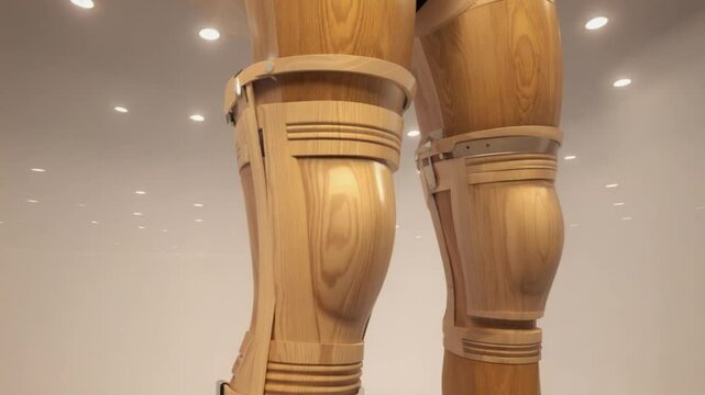 Curved Wooden Knee Pad Frame wooden protector sliding along knee silhouette video. Ai generated.